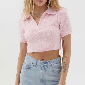 Urban Outfitters Women's Pink Uo Andrea Collared Cropped Sweater Size XS